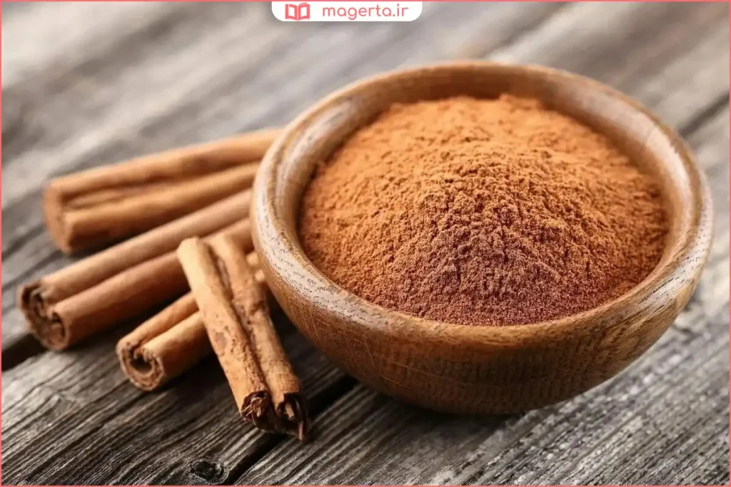 چوب دارچین خشک‌شده با رنگ قهوه‌ای طبیعی