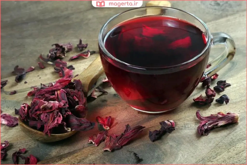 گل‌های خشک‌شده چای ترش با رنگ قرمز تیره