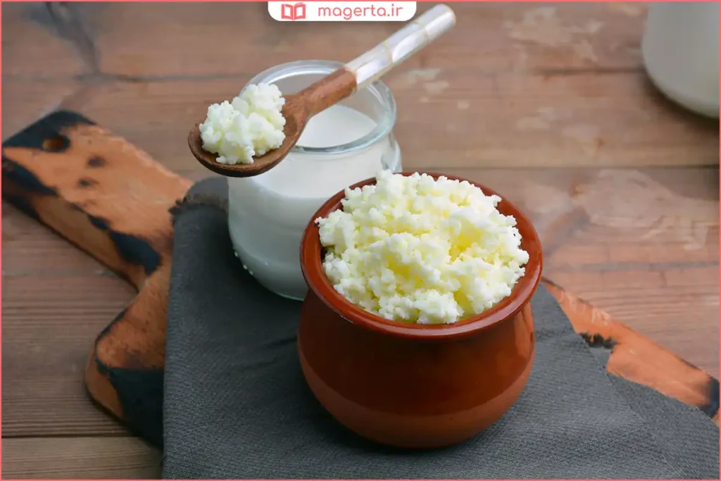 قارچ کفیر در حال تخمیر داخل شیشه شفاف