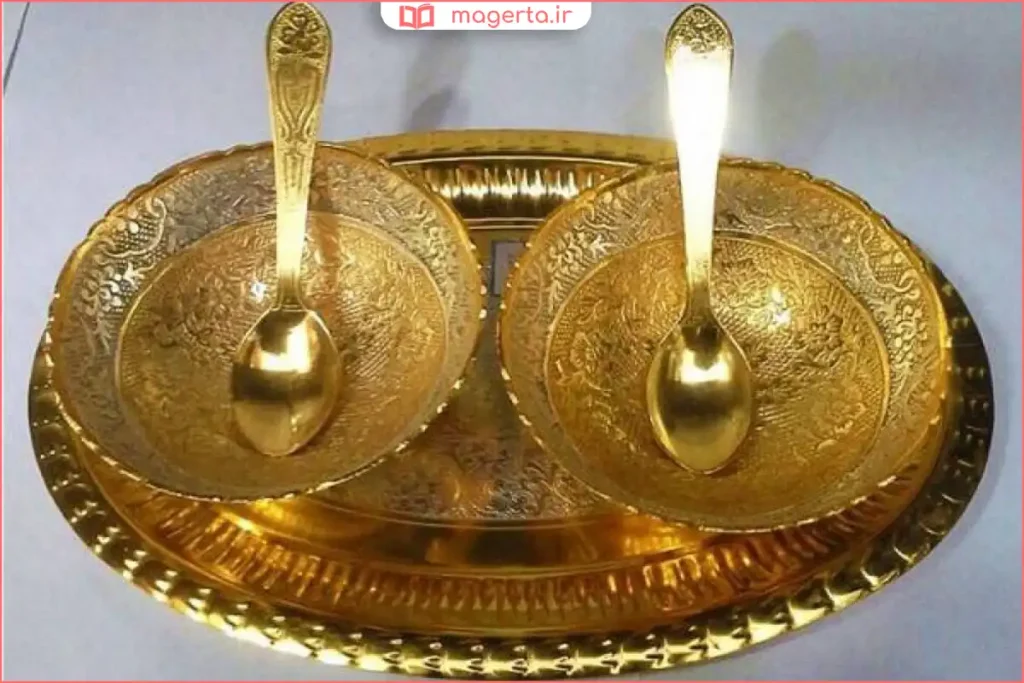 قابلمه و کاسه برنجی سنتی با رنگ طلایی