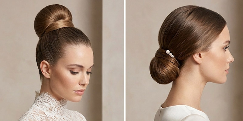 شینیون‌های کلاسیک (بالا و پایین) موی لخت عروس