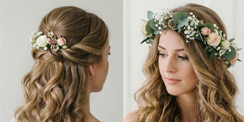 استایل بوهو(فرهای درشت با گل های طبیعی) برای عروس