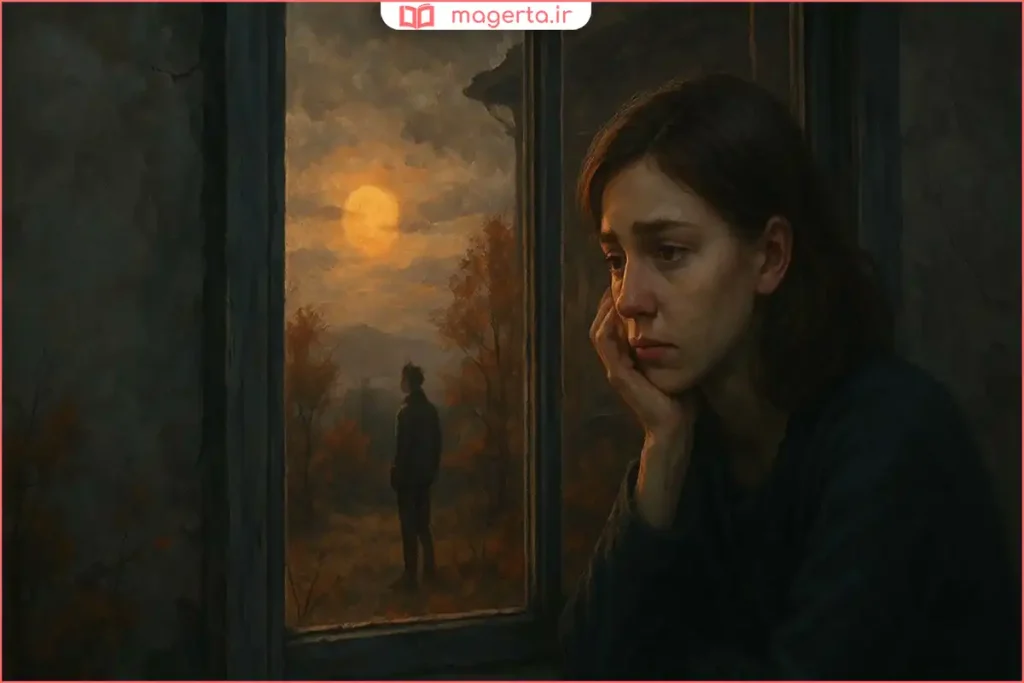 فردی غرق در فکر و خیال با نگاه خیره و حالت ذهنی درگیر