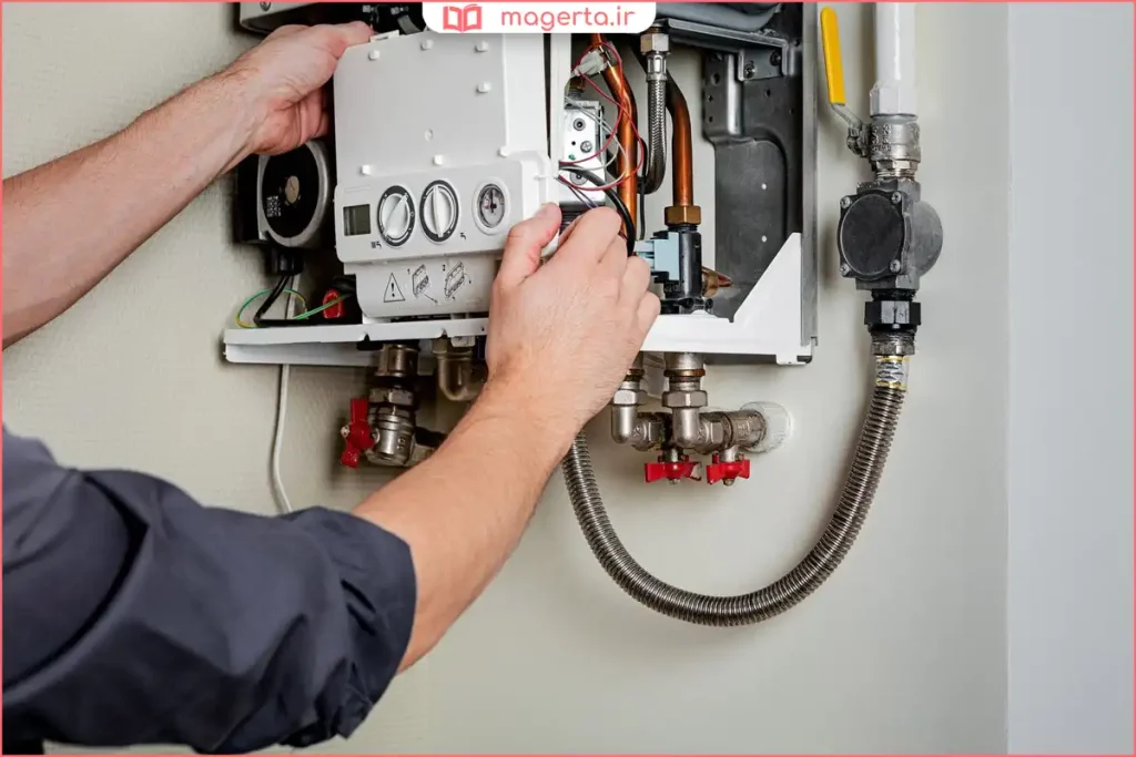 خروج آب از شیر تخلیه پکیج دیواری در زیر دستگاه