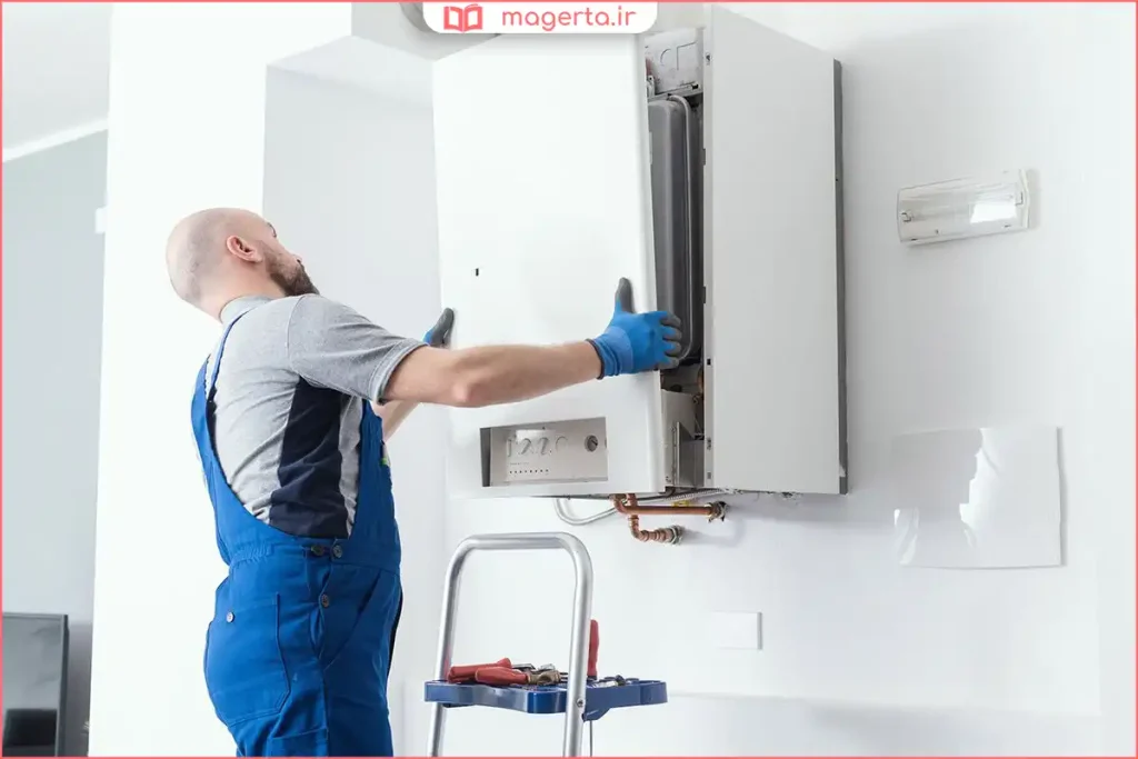 نشت آب از پکیج دیواری به دلیل افت فشار یا خرابی قطعه داخلی