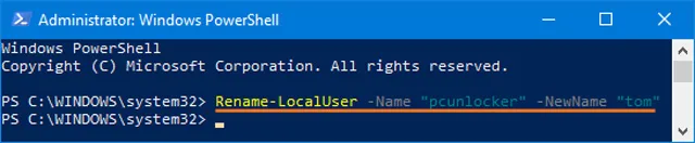 تغییر نام کاربری با Windows PowerShell