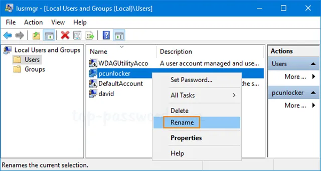 تغییر نام کاربری با Local Users and Groups