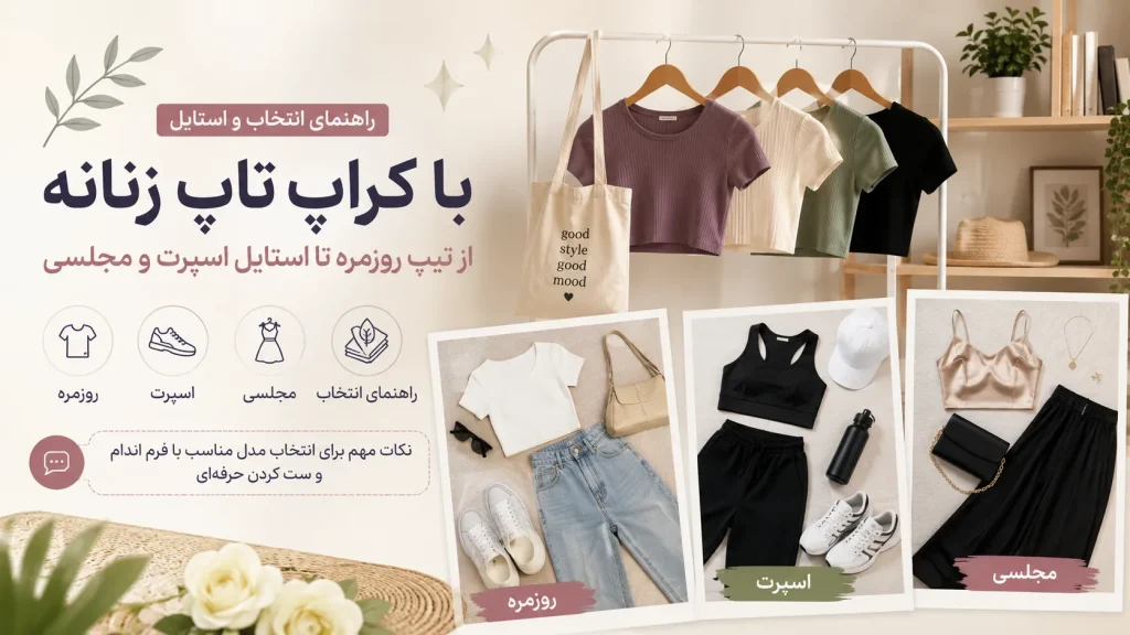 راهنمای انتخاب و استایل با کراپ تاپ زنانه؛ از تیپ روزمره تا استایل اسپرت و مجلسی