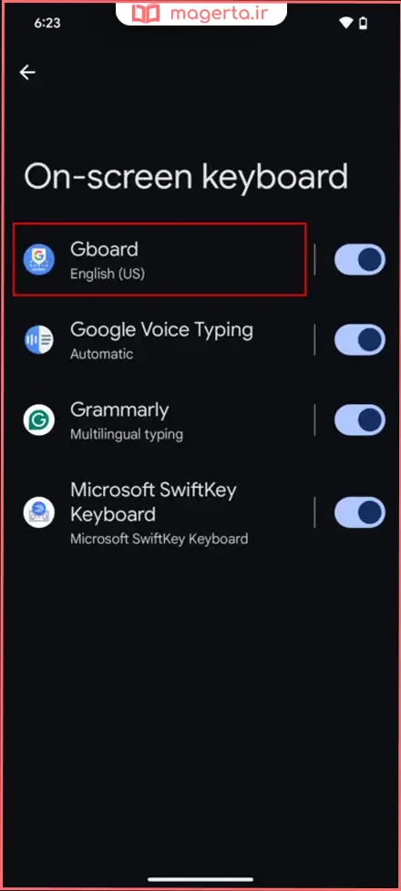 نحوه دسترسی به تنظیمات Gboard