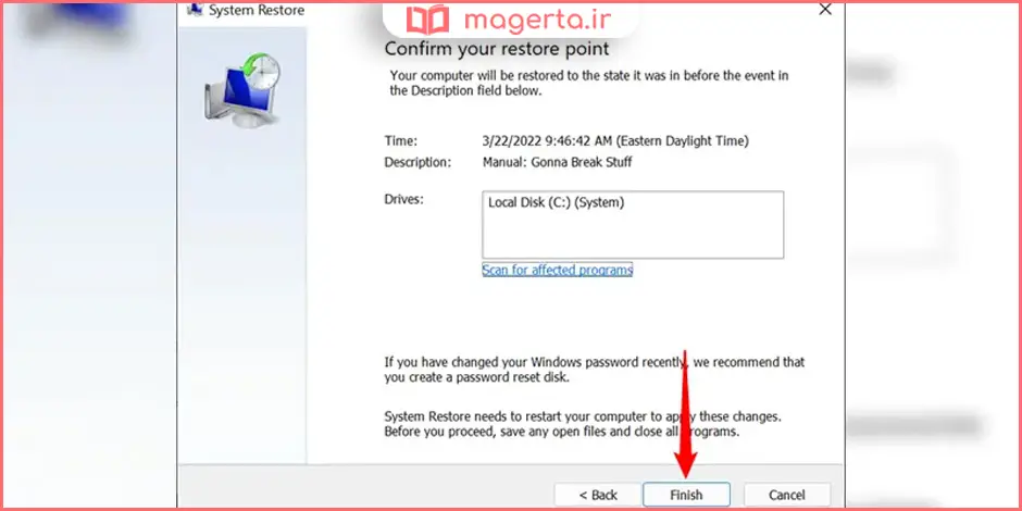 بازگردانی سیستم با System Restore