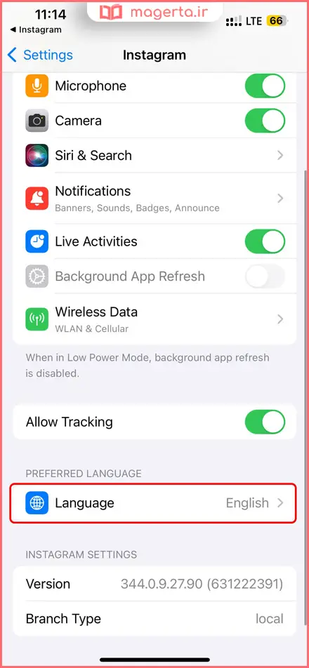 آموزش تغییر زبان اینستاگرام در گوشیهای آیفون (iOS)