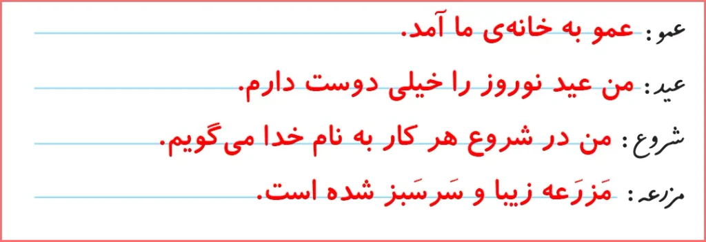 پاسخ تمرین های صفحه ۱۱۳ درس هجدهم نگارش اول دبستان