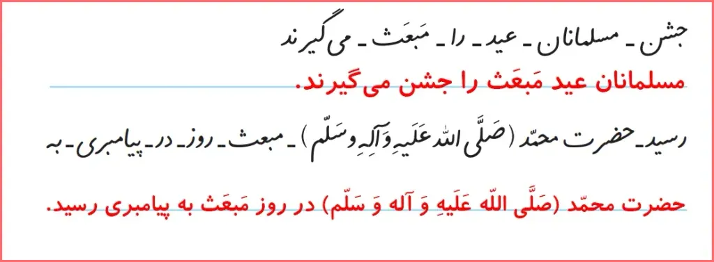 پاسخ تمرین های صفحه ۱۳۲ درس بیست و دوم نگارش اول دبستان