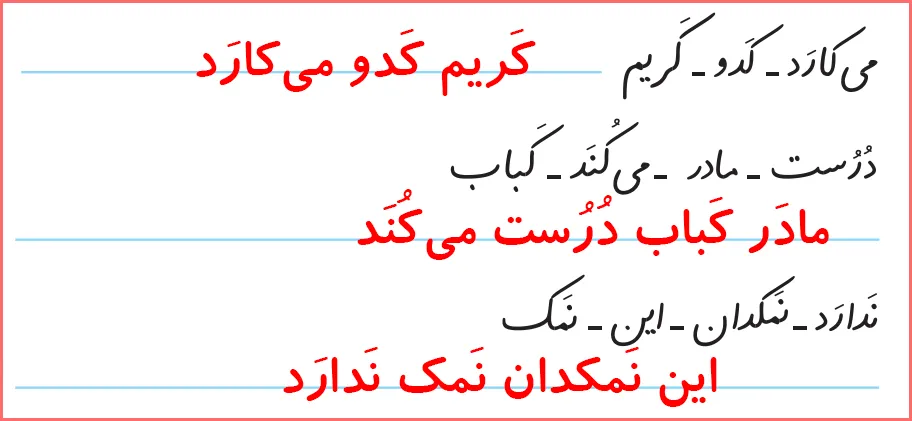 پاسخ تمرین های صفحه ۷۲ درس نهم نگارش اول دبستان