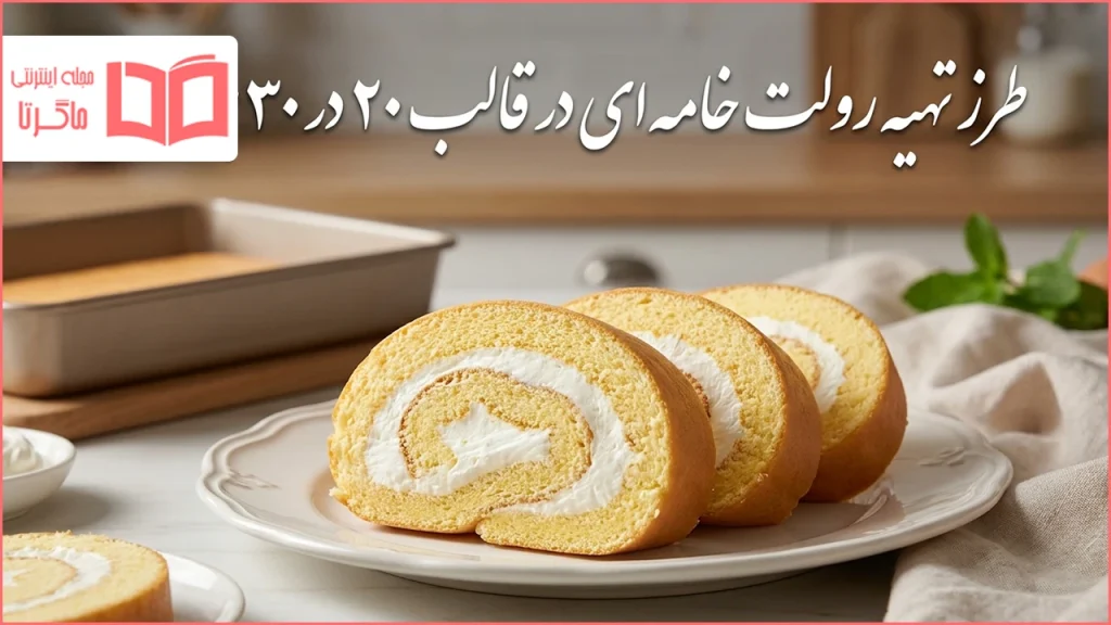 طرز تهیه رولت خامه ای در قالب ۲۰ در ۳۰ برای ۱۰ نفر