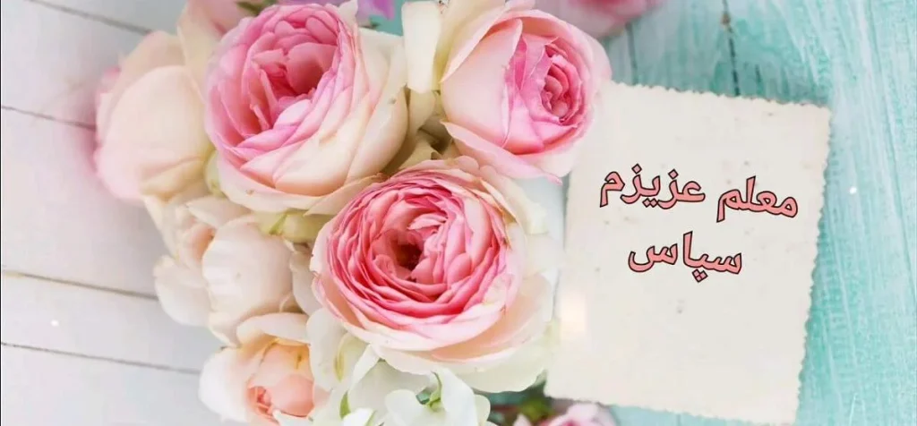 شاخه گل و کارت هدیه پایان سال برای معلم کلاس دوم